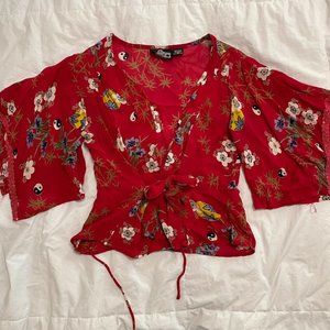 Vintage red ying yang floral top